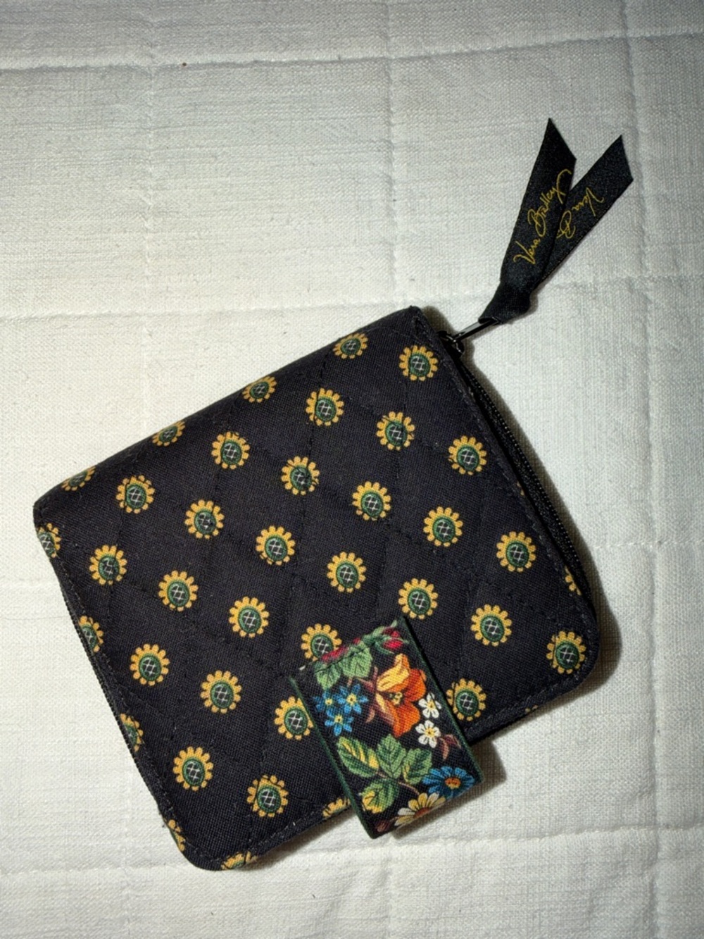 Vera Bradley Black Floral Quilted Snap & Zip Wallet